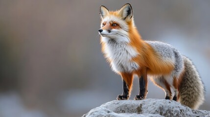 Fototapeta premium Red Fox Portrait on Rock 