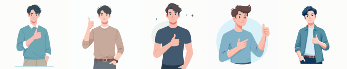 Vector collection of a young man giving a thumbs up