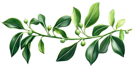 Green leaves and berries branch illustration