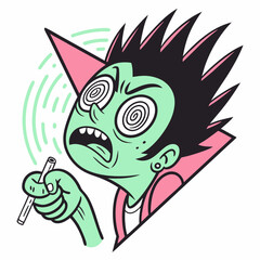 Alternative Cartoon Face with Cigarette - Funky Pop Culture Art