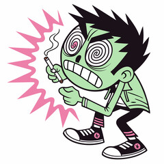 Edgy and Wacky Green Face - Cool and Quirky Vector Art