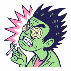 Edgy and Wacky Green Face - Cool and Quirky Vector Art