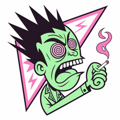 Edgy and Wacky Green Face - Cool and Quirky Vector Art