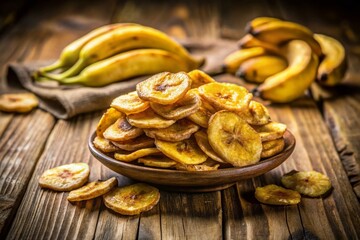 Fototapeta premium Crispy Banana Chips: Baked & Fried Sliced Banana Snacks - Stock Photo