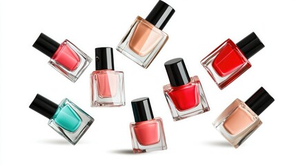 Obraz premium A vibrant assortment of nail polish bottles in various colors, showcasing a range of shades including red, pink, and turquoise.