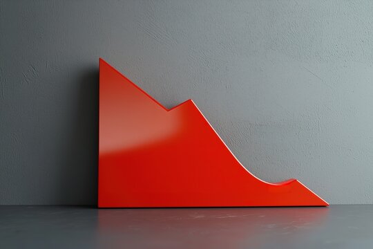 Red Arrow Pointing Downwards on Gray Background, Decline, Recession, and Failure Concept

