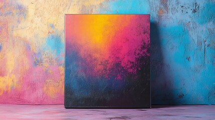 Album Cover Mockup: Abstract Colorful Art on Textured Background 