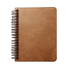Brown leather spiral notebook, blank cover.