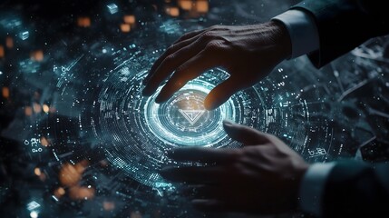 Businessman interacts with hologram