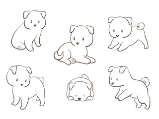 かわいい柴犬の子犬のイラストセット