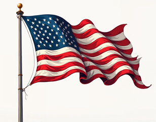 Naklejka premium Flying American flag in the flag pole png US flag png flag US flag with base stand flag of united states of america transparent background