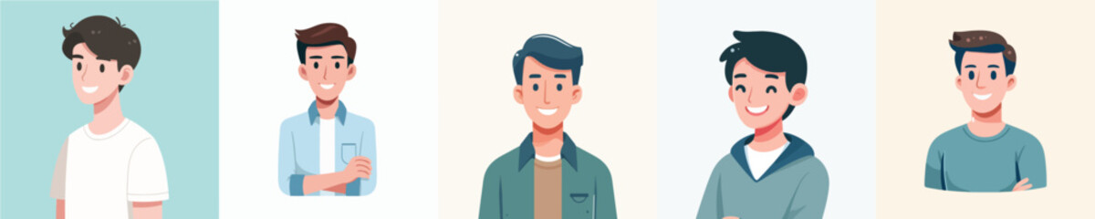 Vector collection of a smiling young man