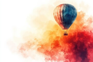 Fototapeta premium Colorful Hot Air Balloon Floating Above a Vibrant Abstract Cloud Formation in Sky