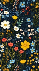 Vibrant floral pattern on dark background