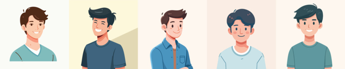 Vector collection of a smiling young man