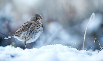 Obraz premium Birds in winter with heavy snow, winter nature, animal adaptation