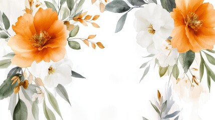 Obraz premium Elegant Floral Background Design with Orange and White Flowers in Soft, Natural Colors