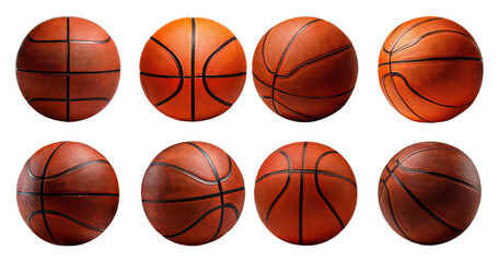 Diverse Arrangement of Basketballs Displaying Textures and Patterns, Bundle Set Collection, Isolated on Transparent Background