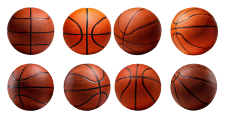 Diverse Arrangement of Basketballs Displaying Textures and Patterns, Bundle Set Collection, Isolated on Transparent Background