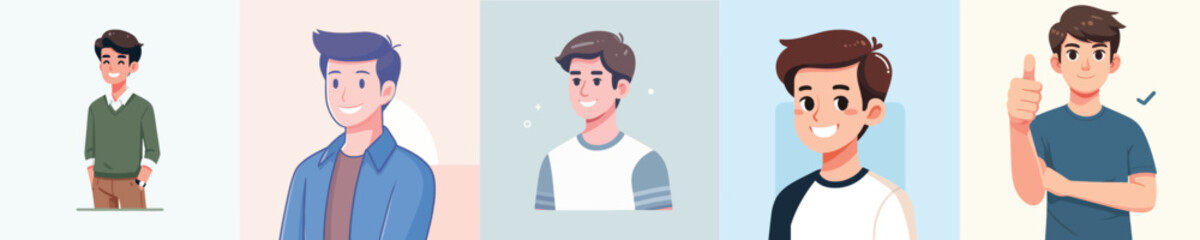 Vector collection of a smiling young man