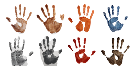 Diverse Handprints in Various Colors on a White Background, PNG bundle collection, Isolated on Transparent Background