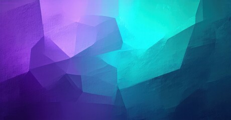 Fototapeta premium High contrast abstract gradient background deep amethyst blending bright teal fine grainy noise texture layered geometric formations soft neon glow colorful des
