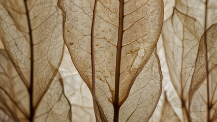 Obraz premium 🌿🌸 Nature Abstract – Delicate Flower Petals, Beige Transparent Leaves, Natural Texture, Macro Botanical Design, Neutral Aesthetic, Soft Organic Background, Elegant Wallpaper, Vein Details, Serenity