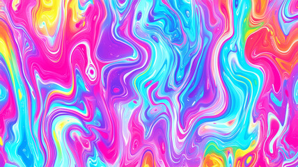 Fototapeta premium Liquid fluid holographic psychedelic horizontal abstract background. Smooth waves of colorful holographic poster. Bright colorful wallpaper. Digital raster bitmap. Photo style. AI artwork.