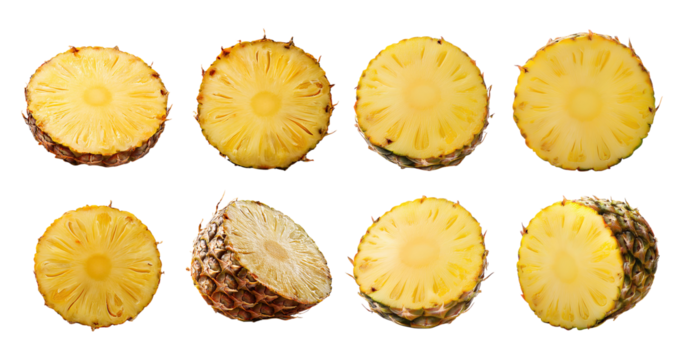 Sliced Fresh Pineapple on Black Background for Culinary Use, PNG bundle collection, Isolated on Transparent Background