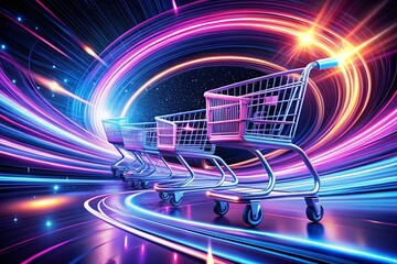 Cyber Monday Sale: Long Exposure Light Trails Shopping Background