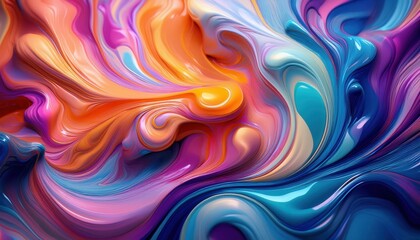 Macro shot of wet paint blending, focusing on the smooth gradients, vibrant colors, and subtle textures as the paint seamlessly merges to create a dynamic, flowing effect.
