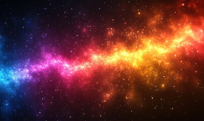 Obraz premium Abstract vibrant nebula with swirling colors of pink, orange, and blue against a dark night sky, filled with glittering stars