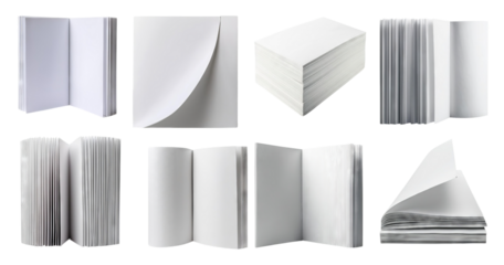 Various Blank Paper Sheets and Notebooks Isolated on White Background, Bundle Set Collection, Isolated on Transparent Background