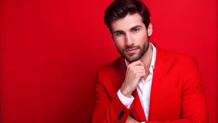 young businessman thinking with red suit