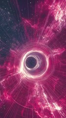 Obraz premium Cosmic Nexus: A surreal and captivating depiction of a black hole, radiating with vibrant energy, swirling nebulas, and the vast expanse of the cosmos. 