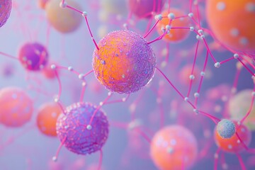 Colorful spheres connected by lines, abstract background, science
