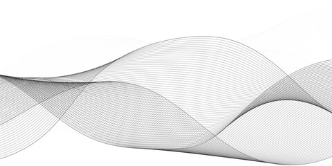 Vector wavy grey lines flowing smooth digital futuristic technology curve ocean black gradient color on transparent background. Design for technology, science, music, sound, banner, poster, modern.