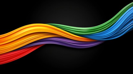 Vibrant Curved Rainbow Stripes on Black Background - Dynamic Colorful Abstract Digital Art
