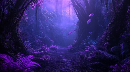 Naklejka premium Enchanted Purple Forest Path: A Mystical Journey into the Heart of Nature