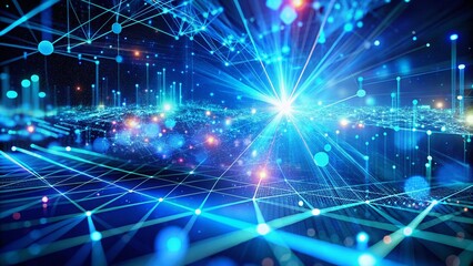 Naklejka premium Data Analysis: Digital Cyberspace Network Connections on Blue Background