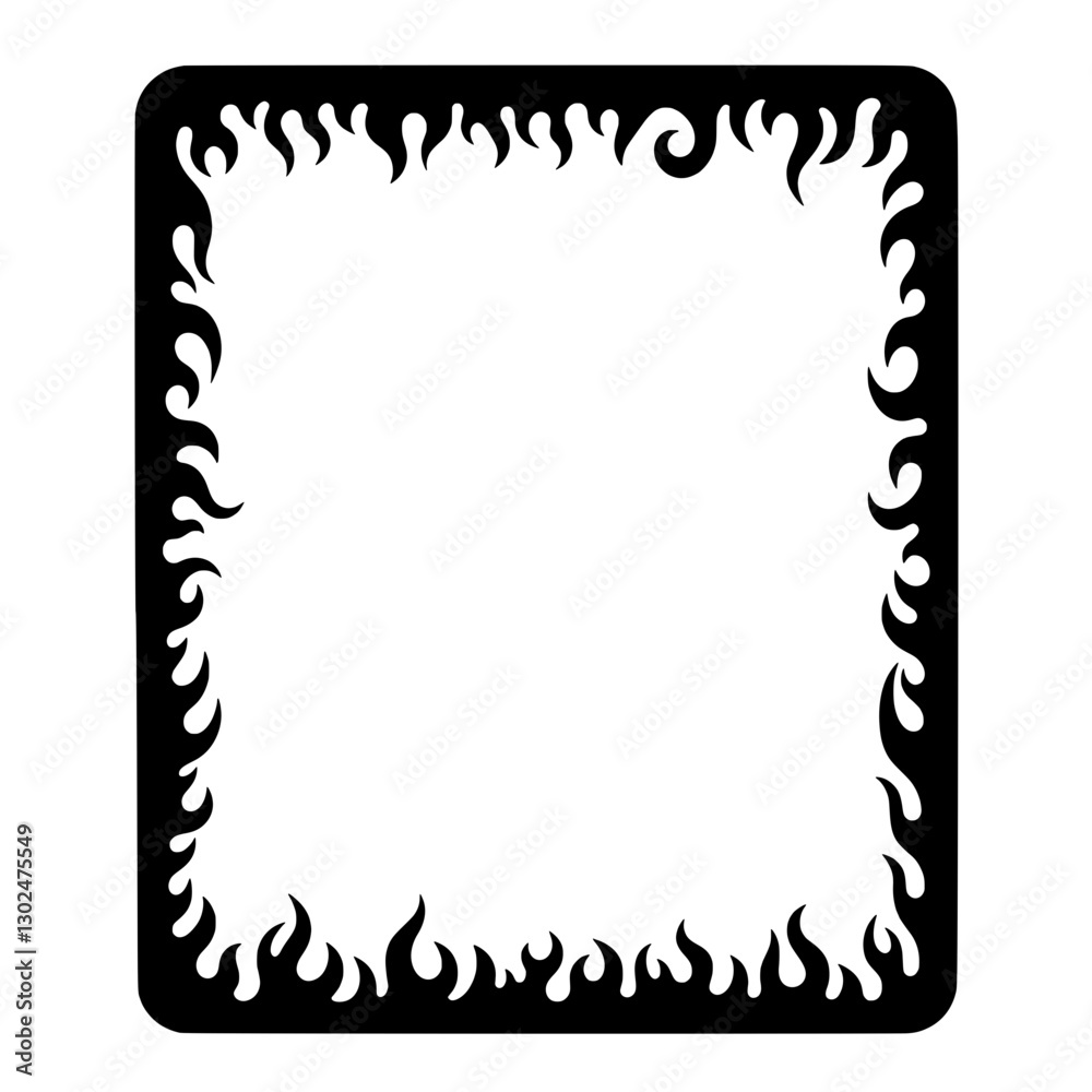 Poster fiery frame: a stylized, black-edged frame adorned with dynamic flame patterns, creating a visually 