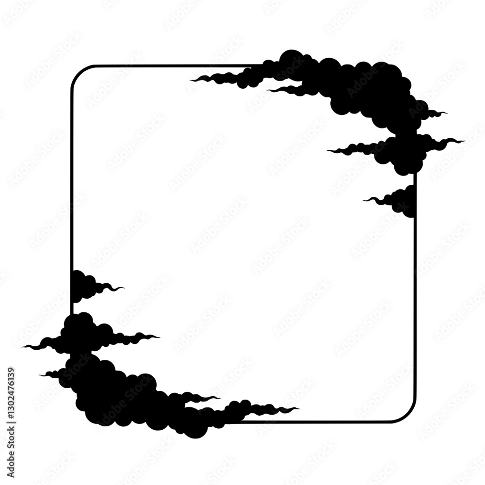 Poster cloud frame silhouette: a modern graphic cloud design composed of a dark-colored frame with intricat