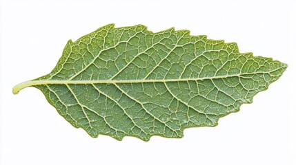 Single green leaf isolated on white background.
