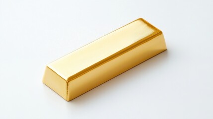 A single gold bar centered on a clean white background, reflecting soft light