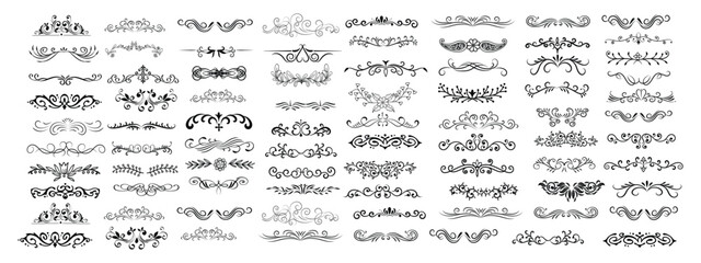 Set of 50 doodle sketch drawing divider wedding card design element or page decoration