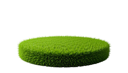 3D Grass Podium Isolated on Transparent Background, Round Platform