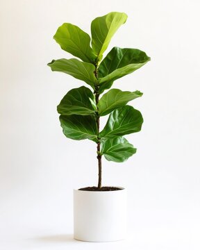 Ficus lyrata fiddle-leaf fig tree with large vibrant leaves in white planter for modern interior home and office spaces
