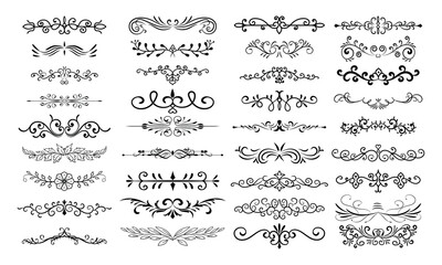 Borders and dividers decorative ornate elements. Calligraphic ornament set. Vintage Decorations