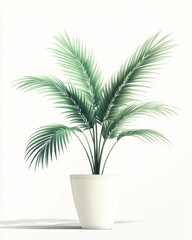 Minimalist palm houseplant with delicate green fronds in a sleek white ceramic planter perfect for modern interiors and home styling  
