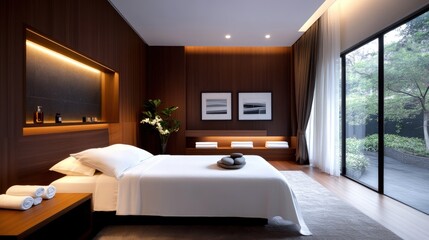 Fototapeta premium Modern Bedroom with Garden View